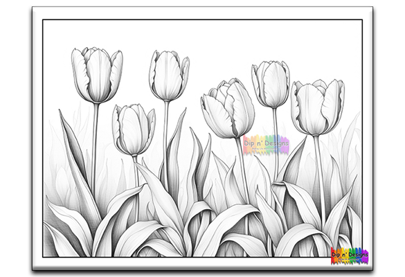 Beautiful Tulips - Uncolored - Dip n' Designs