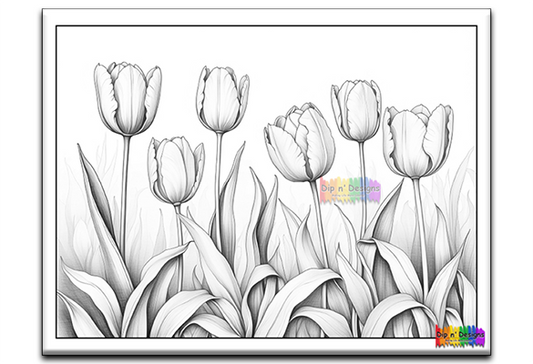 Beautiful Tulips - Uncolored - Dip n' Designs