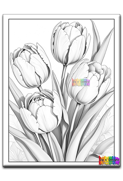 Beautifully Elegant Tulips - Uncolored - Dip n' Designs