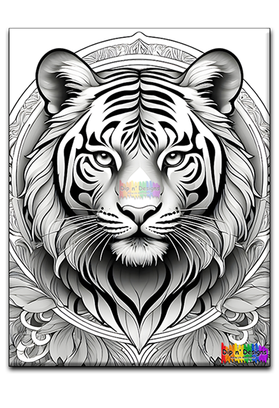 Bengal Tiger Mandala - Uncolored - Dip n' Designs