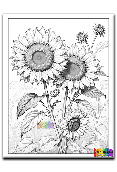 Half Dozen Sunflowers - Uncolored - Dip n' Designs