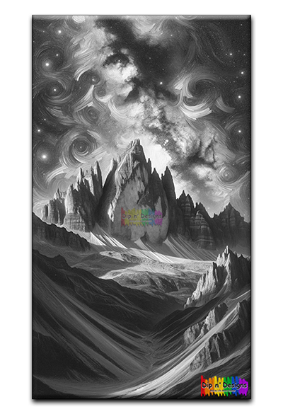Night Mountain Scene - Uncolored - Dip n' Designs