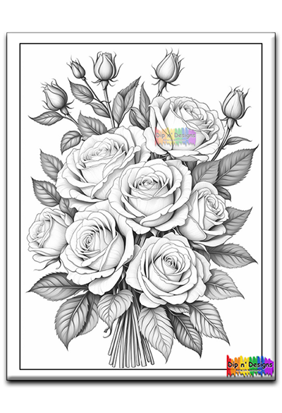 Rose Bouquet - Uncolored - Dip n' Designs