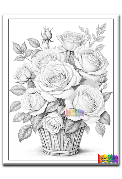 Roses in Basket - Uncolored - Dip n' Designs