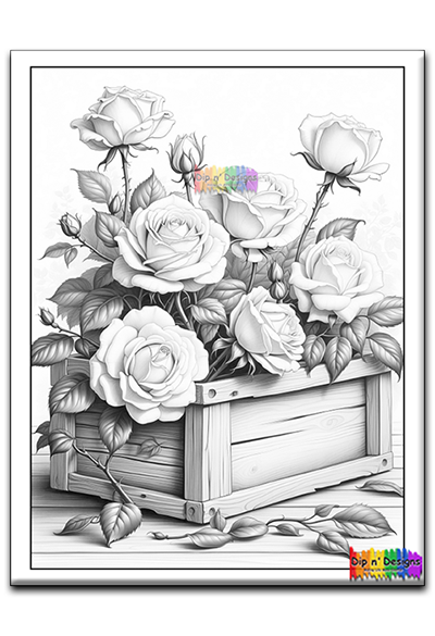 Roses in Wood Crate - Uncolored - Dip n' Designs
