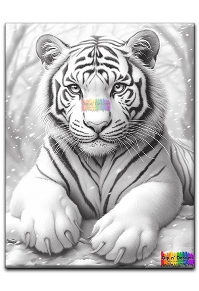 Siberian Tiger in Snowy Forest - Uncolored - Dip n' Designs