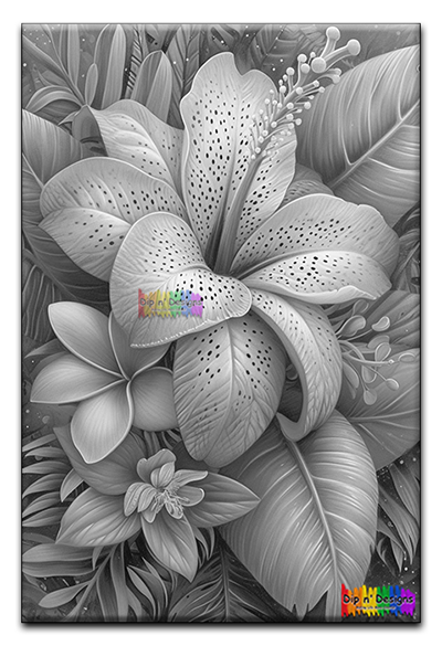 Tiger Lily and Plumeria Flowers - Uncolored