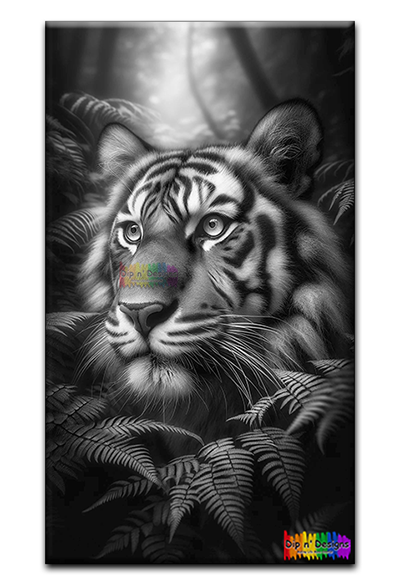 Tiger in Jungle - Uncolored - Dip n' Designs