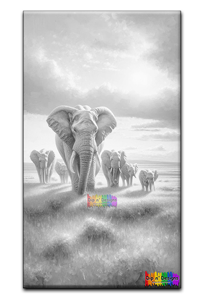 African Bush Elephant Herd uncolored - Dip n' Designs - Colored Pencil Wall Art
