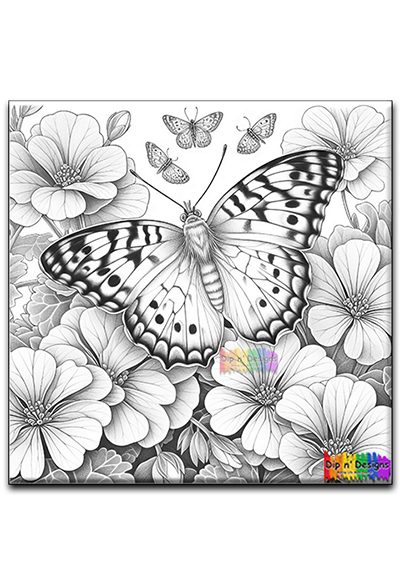 Butterflies and Flowers uncolored - Dip n' Designs - Colored Pencil Wall Art