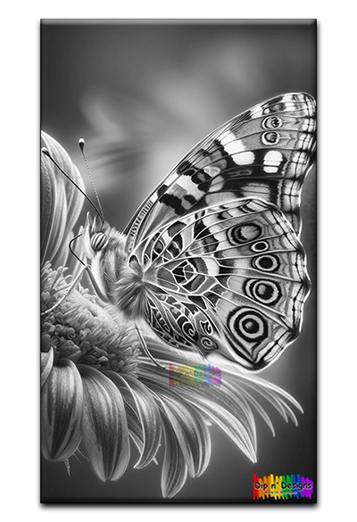 Butterfly and Flower 2 uncolored - Dip n' Designs - Colored Pencil Wall Art