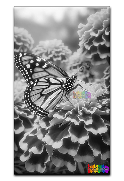 Butterfly and Flowers 4 uncolored - Dip n' Designs - Colored Pencil Wall Art
