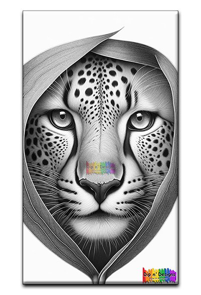 Cheetah in a Leaf - Uncolored - Dip n' Designs
