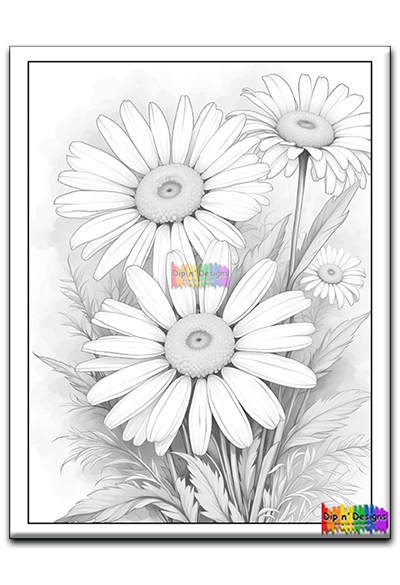 Daisies Wall Art uncolored - - Dip n' Designs - Colored Pencil Wall Art