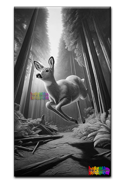 Deer Running Through Forest uncolored - Dip n' Designs - Colored Pencil Wall Art