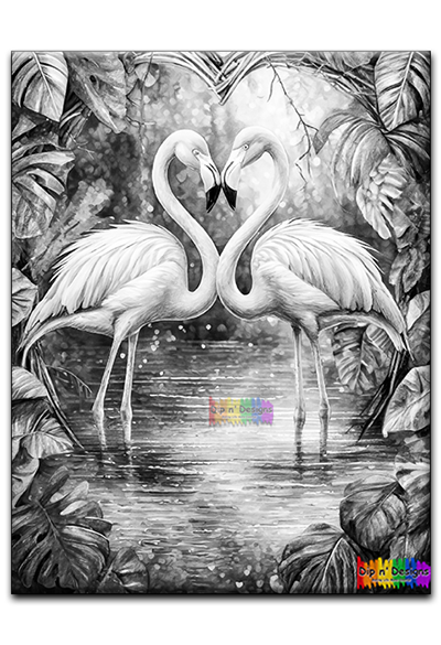Flamingo Love uncolored - Dip n' Designs - Colored Pencil Wall Art
