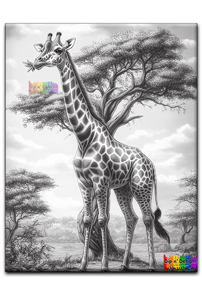 Giraffe eating uncolored - Dip n' Designs - Colored Pencil Wall Art