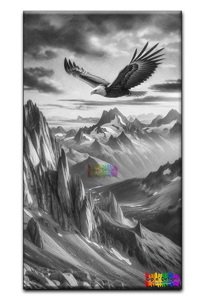 Graceful Eagle Gliding Over Mountains uncolored - Dip n' Designs - Colored Pencil Wall Art