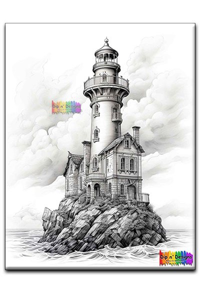 Lighthouse 3uncolored - Dip n' Designs - Colored Pencil Wall Art
