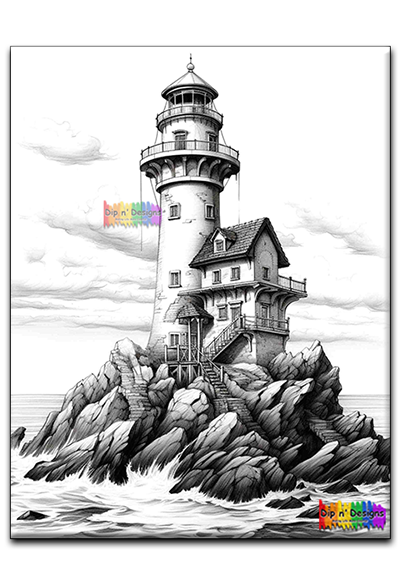 Lighthouse uncolored - Dip n' Designs - Colored Pencil Wall Art