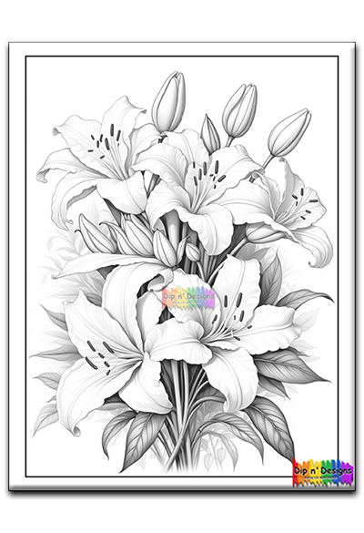 Lily Bouquet uncolored - Dip n' Designs - Colored Pencil Wall Art