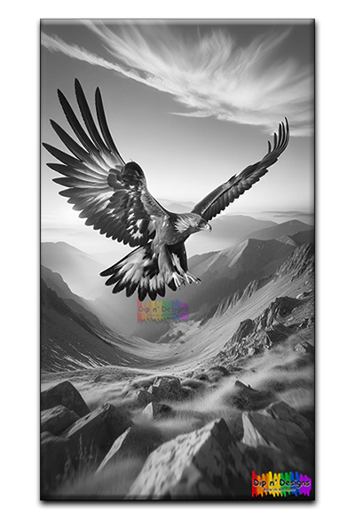 Majestic Eagle Soaring uncolored - Dip n' Designs - Colored Pencil Wall Art