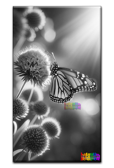 Monarch Butterfly and Flowers uncolored - Dip n' Designs - Colored Pencil Wall Art