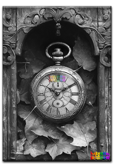 Vintage Pocketwatch Fall Leaves Painting uncolored - Dip n' Designs - Colored Pencil Wall Art
