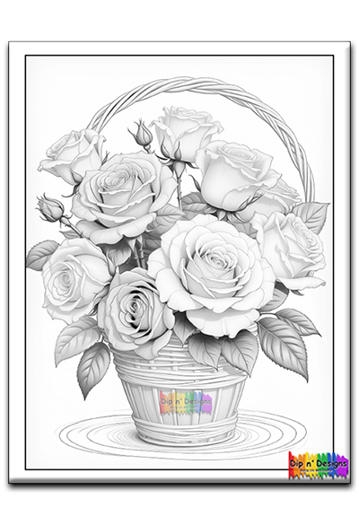 Basket of Roses - Uncolored - Dip n' Designs