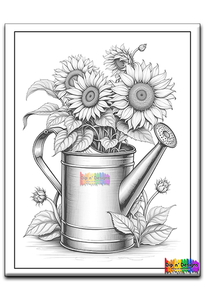 Sunflowers Watering Can - Uncolored - Dip n' Designs