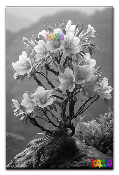 Azalea Flowers 2 uncolored - Dip n' Designs - Colored Pencil Wall Art