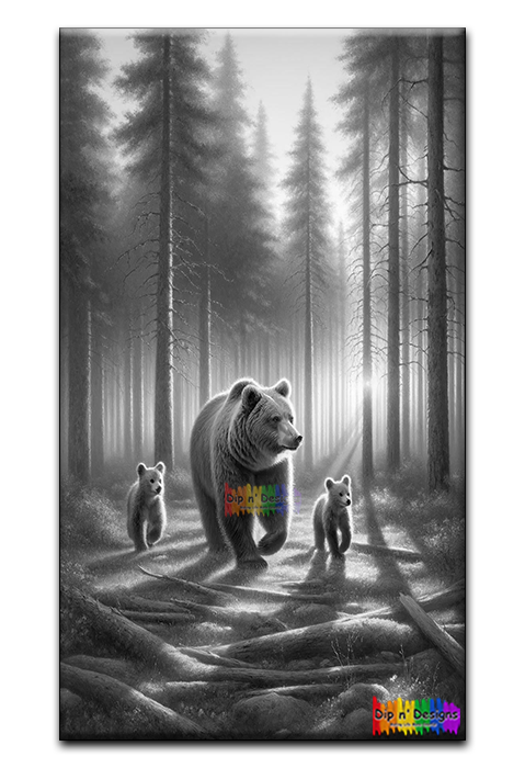 Bear and Cubs uncolored - Dip n' Designs - Colored Pencil Wall Art
