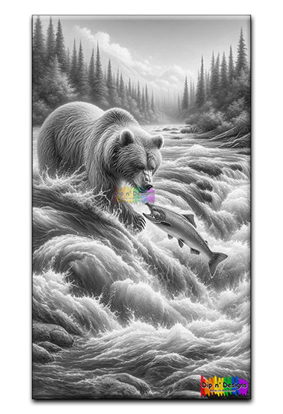 Bear Catching Trout uncolored - Dip n' Designs - Colored Pencil Wall Art