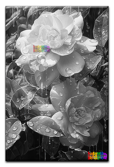 Begonia Flowers uncolored - Dip n' Designs - Colored Pencil Wall Art