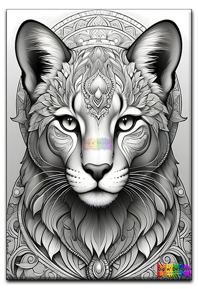 Big Cat Mandala 2 - Uncolored - Dip n' Designs