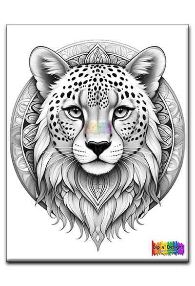 Big Cat Mandala 1 uncolored - Dip n' Designs - Colored Pencil Wall Art
