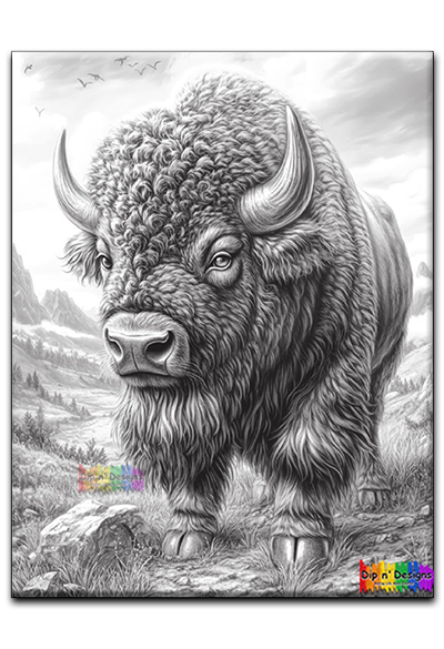 Bison uncolored - Dip n' Designs - Colored Pencil Wall Art
