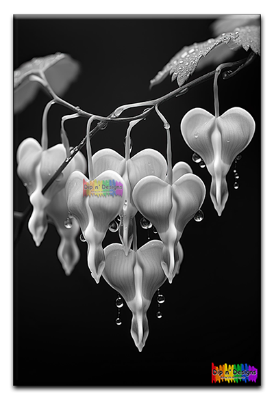 Bleeding Heart Flowers uncolored - Dip n' Designs - Colored Pencil Wall Art