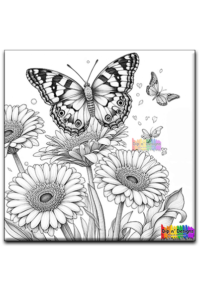 Butterflies and Daisies uncolored - Dip n' Designs - Colored Pencil Wall Art