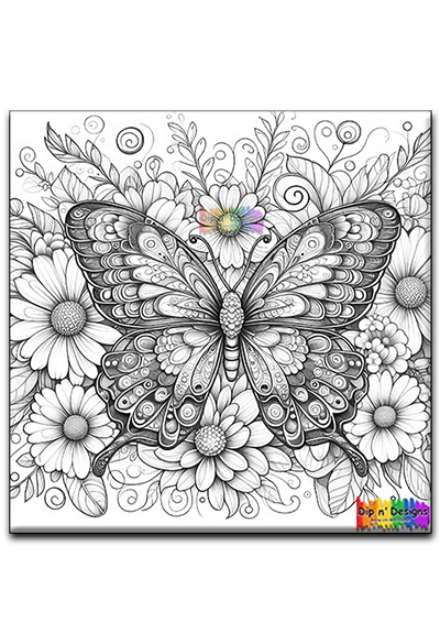 Butterfly and Daisies uncolored - Dip n' Designs - Colored Pencil Wall Art