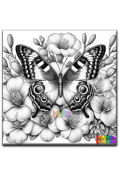 Butterfly and Flowers 5 uncolored - Dip n' Designs - Colored Pencil Wall Art
