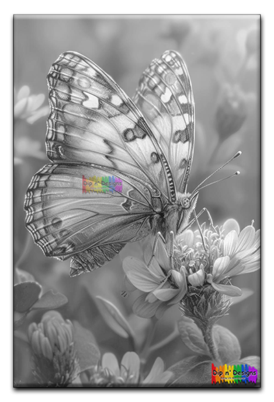 Butterfly and Flowers 6 uncolored - Dip n' Designs - Colored Pencil Wall Art