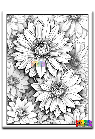 Dahlia Flowers - Uncolored