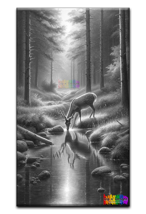 Deer Drnking in Stream uncolored - Dip n' Designs - Colored Pencil Wall Art