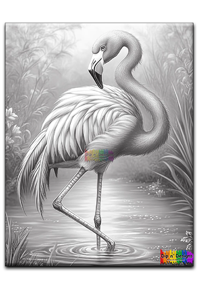 Flamingo Posing uncolored - Dip n' Designs - Colored Pencil Wall Art