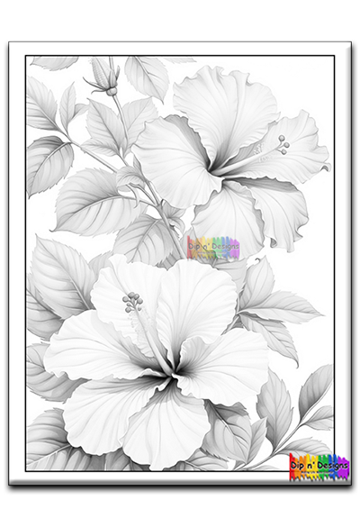 Hibiscus Flowers uncolored - Dip n' Designs - Colored Pencil Wall Art
