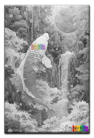 Koi Fish Painting uncolored - Dip n' Designs - Colored Pencil Wall Art