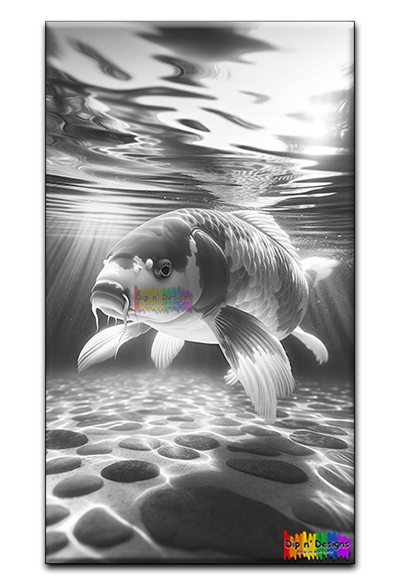 Koi Fish Underwater uncolored - Dip n' Designs - Colored Pencil Wall Art