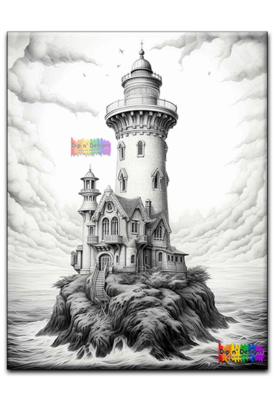 Lighthouse 2 uncolored - Dip n' Designs - Colored Pencil Wall Art