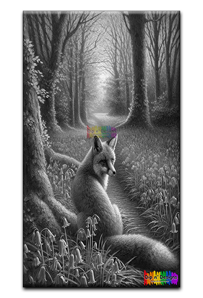 Red Fox in Forest uncolored - Dip n' Designs - Colored Pencil Wall Art
